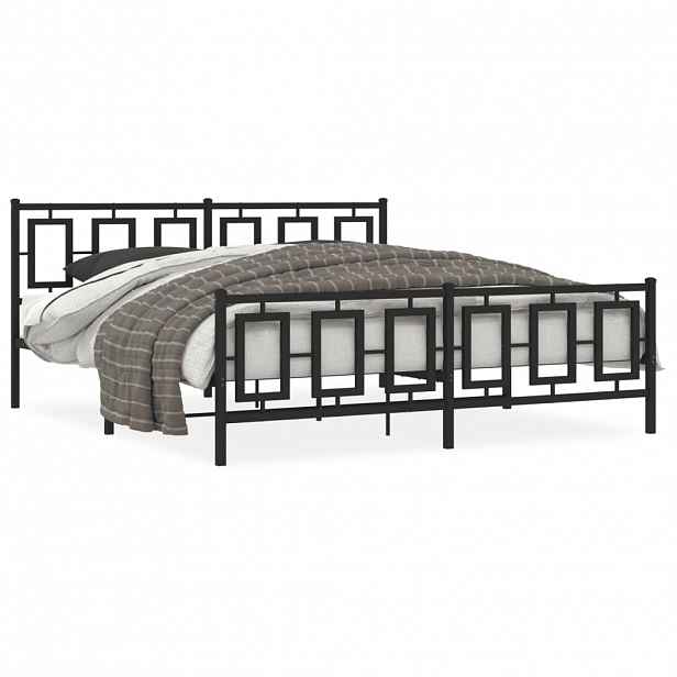 vidaXL Kovový rám postele s hlavovým a nožním čelem černý 183 x 213 cm