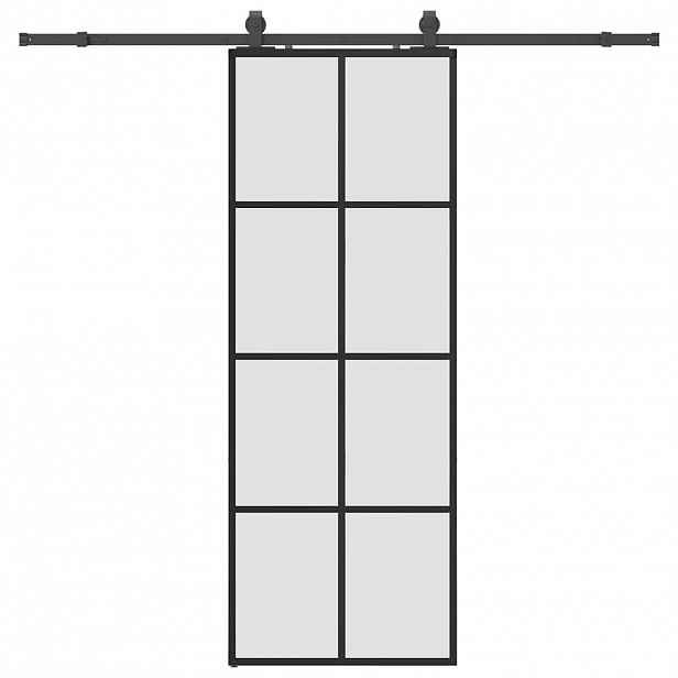 vidaXL Posuvné dveře se sadou kování černé 76x205 cm ESG Glass