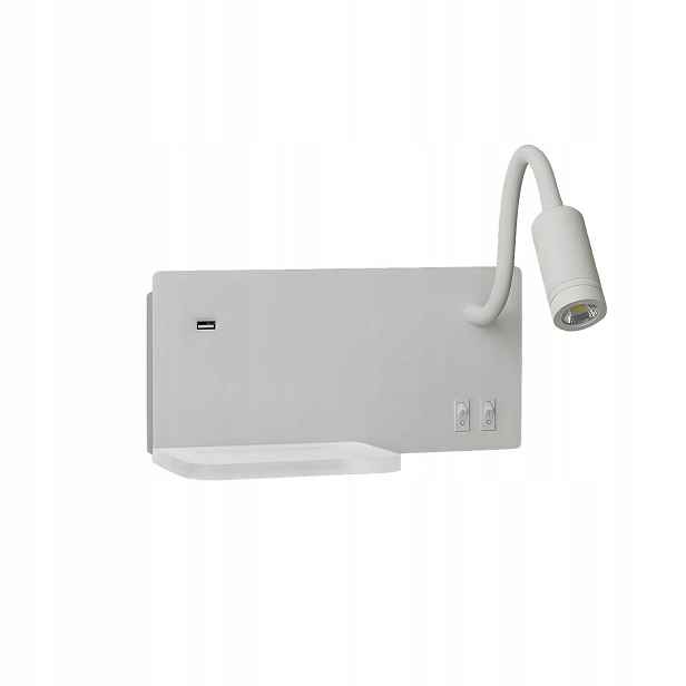 Nástěnné Led svítidlo 4W+5W+2W s Usb policí, flexibilní rameno, bílá barva Milagro