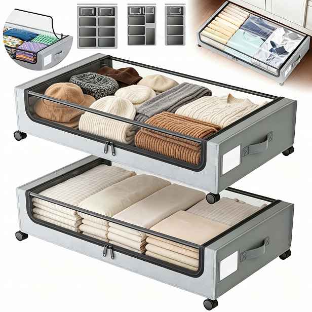 Obal Taška Organizér Kontejner Pod Postel Na Oblečení Povlečení 2KS Černý