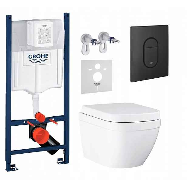 Podomítková Sada Wc Stelaz s Wc Mísou Grohe Euro Ceramic Tlačítko