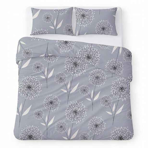 Povlečení 200x220 šedé s bílými pampelišky, moderní Cotton Home