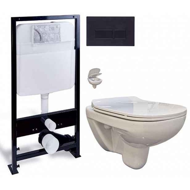 PRIM předstěnový instalační systém s černým tlačítkem  20/0044 + WC bez oplachového kruhu Edge + SEDÁTKO PRIM_20/0026 44 EG1