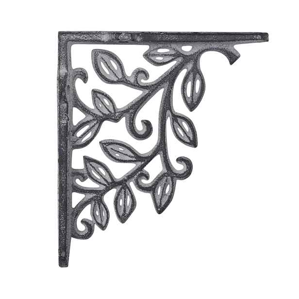 Šedá antik litinová policová konzole s lístky - 14*2*12cm Chic Antique