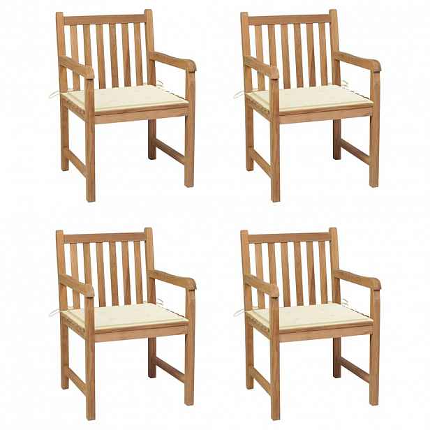vidaXL Zahradní židle 4 ks s krémovými poduškami masivní teak