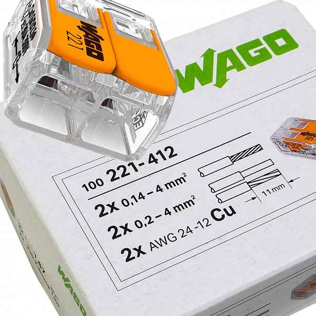 100x elektrická rychlospojka 2x2,5 Wago 221-412 100 Ks