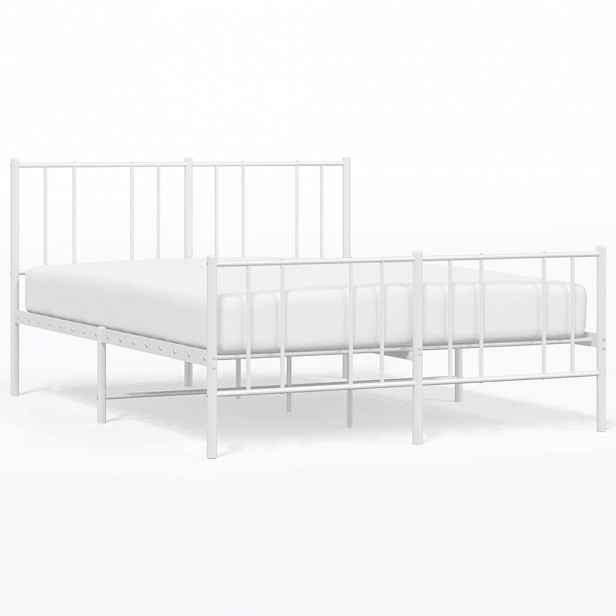 vidaXL Kovový rám postele s hlavovým a nožním čelem bílý 160 x 200 cm