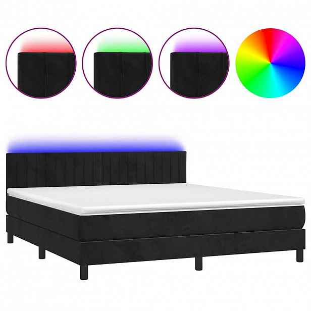 vidaXL Box spring postel s matrací a LED černá 180x200 cm samet