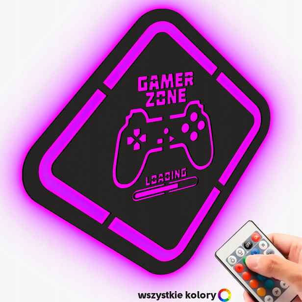 Dřevěný obraz Gamer Zone Nástěnná Dekorace Dárek Noční Lampa Led