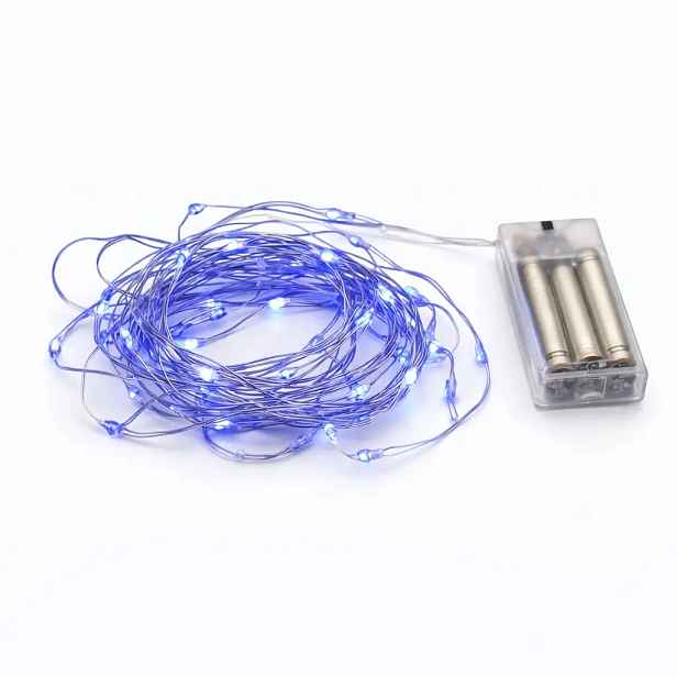 LED světýlka na baterie, kapičky, 2,30 m, modrá, 20 diod, drátek, IP20 interiér, 3 × AA