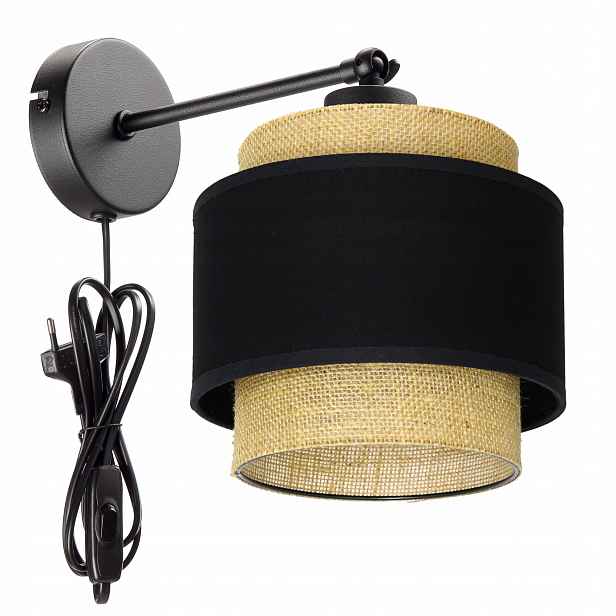 Nástěnná Lampa Nástěnné Jutové Stínidlo Boho Juta Dvojitý Vypínač Zástrčka E27