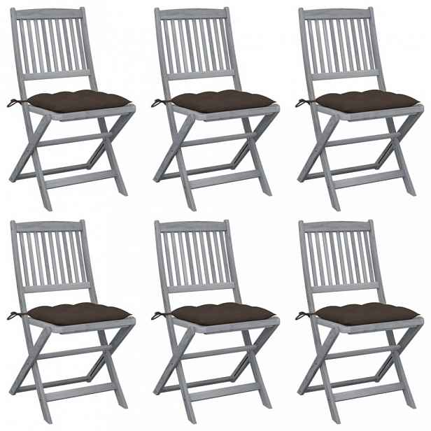 Skládací zahradní židle s poduškami 6 ks akácie Šedohnědá