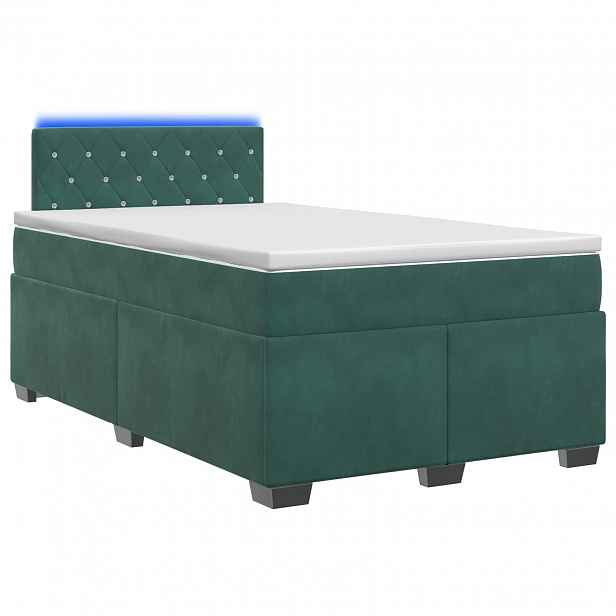 vidaXL Box spring postel s matrací a LED Tmavě zelená 120 x 190 cm