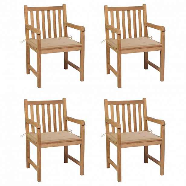 vidaXL Zahradní židle 4 ks béžové podušky masivní teak