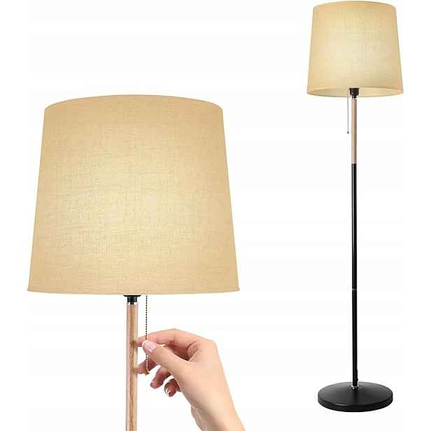 Lněná stojací lampa s paticí E27, max. 60 W, stojací lampa