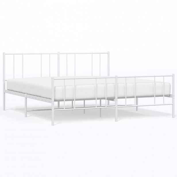 vidaXL Kovový rám postele s hlavovým a nožním čelem bílý 183 x 213 cm