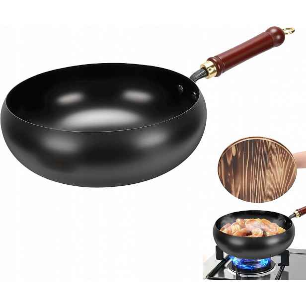 Japonská Železná Pánev 28 CM Ručně Kovaná S Dřevěným Víkem