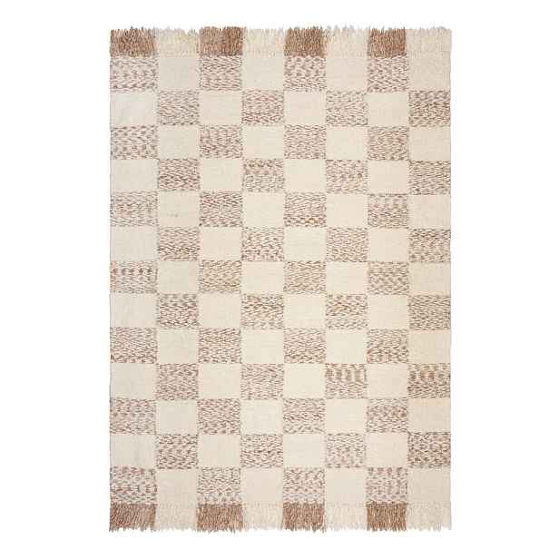 Krémový/v přírodní barvě ručně tkaný koberec s příměsí vlny 120x170 cm Eric Checkboard – Flair Rugs