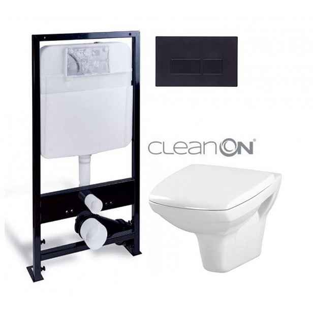 PRIM předstěnový instalační systém s černým tlačítkem  20/0044 + WC CERSANIT CLEANON CARINA + SEDÁTKO PRIM_20/0026 44 CA2