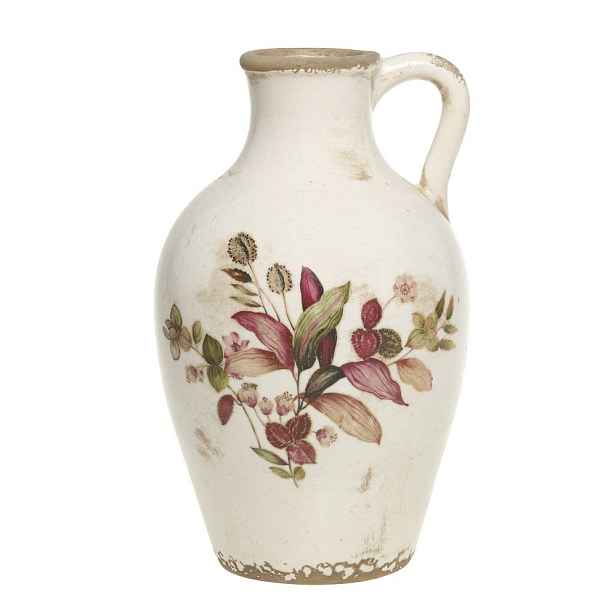 Béžová antik keramická váza s květy a ouškem Florac - Ø 16*26 cm Chic Antique