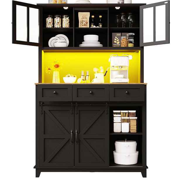 Modenvie BUFFET skříň z MDF, 105/38,4/180 cm černá s LED osvětlením