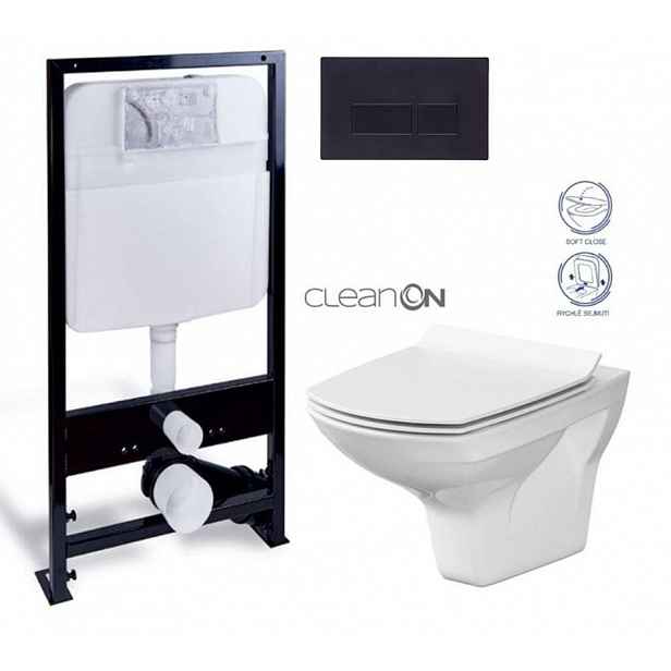 PRIM předstěnový instalační systém s černým tlačítkem  20/0044 + WC CERSANIT CLEANON CARINA + SEDÁTKO PRIM_20/0026 44 CA3