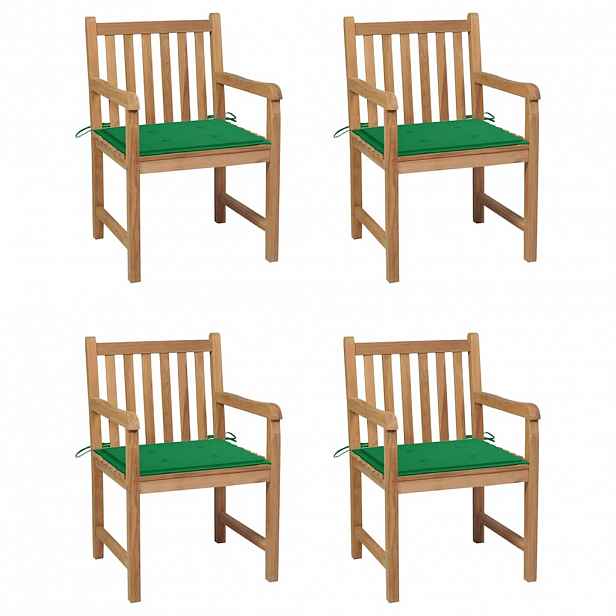vidaXL Zahradní židle 4 ks zelené podušky masivní teak