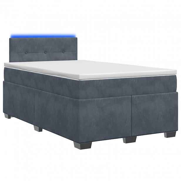 vidaXL Box spring postel s matrací a LED Tmavě šedá 120 x 190 cm Samet