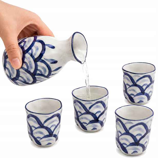 Keramická sada pro podávání Sake Set Modré vlny 5 prvků