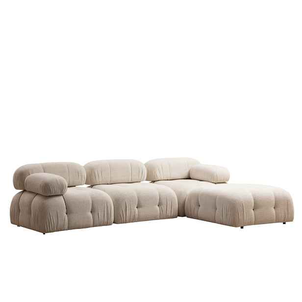 Hanah Home Rohová modulární sedací souprava Bubble 288 cm s taburetem bouclé krémová