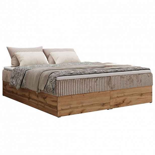 MKS KONTINENTÁLNÍ POSTEL WOOD ZERO 140/200 - Světle hnědá Manšestr - H3