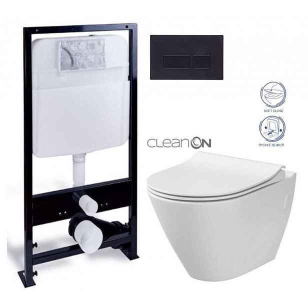 PRIM předstěnový instalační systém s černým tlačítkem  20/0044 + WC CERSANIT CLEANON CITY PRIM_20/0026 44 CI1