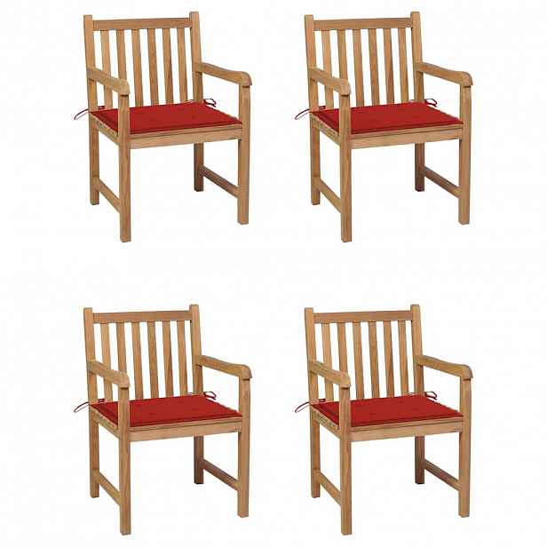 vidaXL Zahradní židle 4 ks červené podušky masivní teak