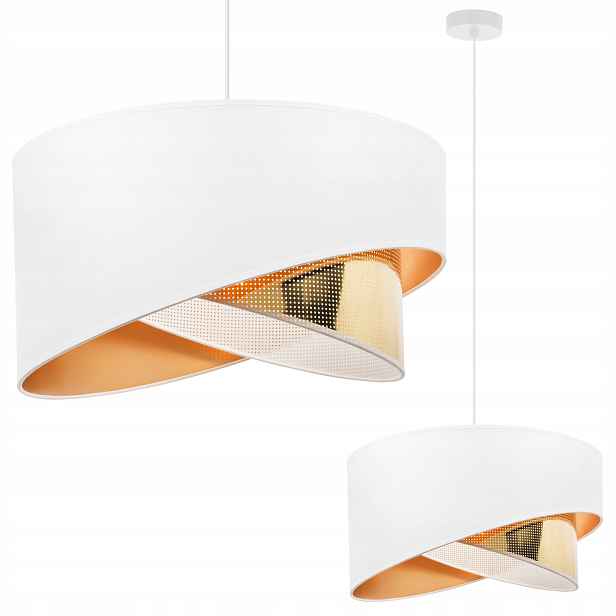Závěsná Stropní Lampa, Bílý Lustr, Stínidlo Se Zlatým Středem, Síťka, 45 CM