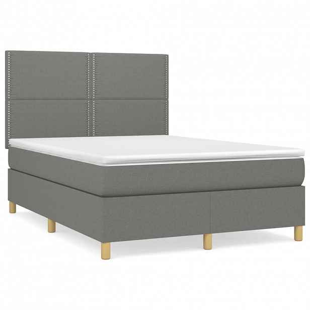 vidaXL Box spring postel s matrací tmavě šedá 140x200 cm textil