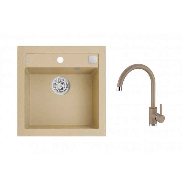 Alveus - Set dřezu Formic 20 a baterie Kati, s ovládáním odpadu, beige SETA25895