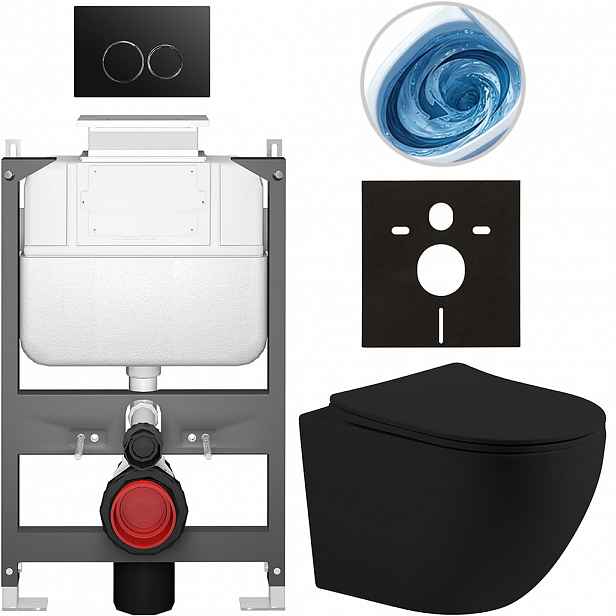 Kompletní WC set Basic/Cesso - černá matná - WC tlačítko Dualo/Černá - ovládání shora - předstěnová instalace - 49x36 cm - 8050BD86200