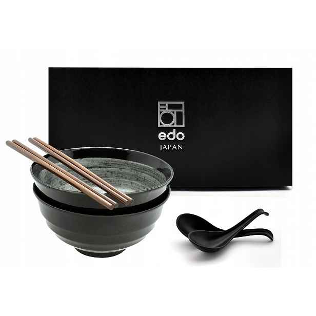 Sada 2 misek s lžícemi a paličkami Udon Kuro Brown 800 ml Box