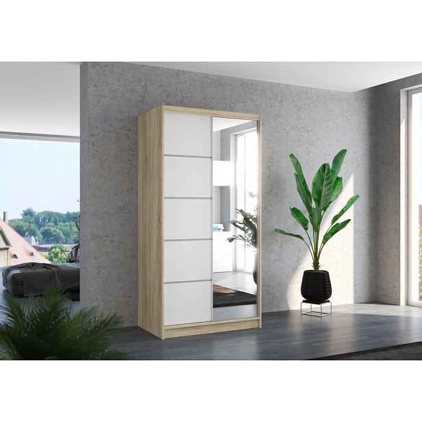 Šatní skříň se zrcadlem 100 cm EADRIX - dub sonoma / bílá