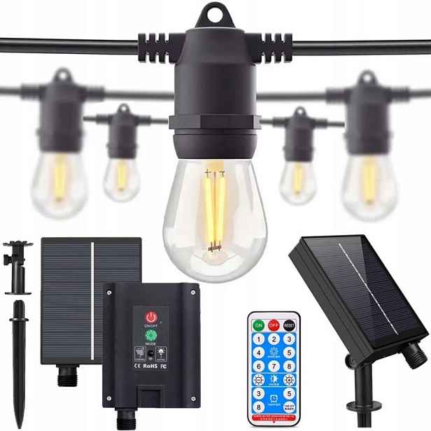 Zahradní Girlanda Solární Led Lampy Řetěz 20M 20xŽÁROVKA E27 Led Ovladač