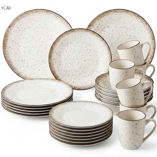 Jídelní Servis Porcelánový Komplet 24 Ks Pro 6 Osob, Kropenaté Talíře