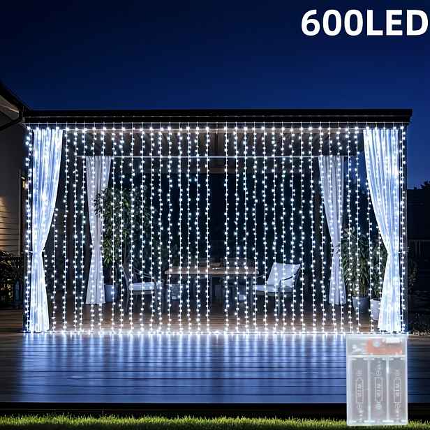 TEMU 1 balení LED pohádkových závěsných světelných řetězů, 600 LED, 8 režimů, venkovní světlo na terasu pro zahradu, svatbu, halloweenskou a vánoční