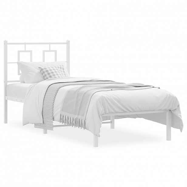 vidaXL Kovový rám postele bez matrace s čelem bílý 75 x 190 cm