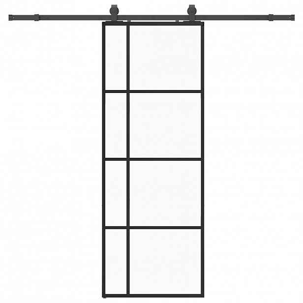 vidaXL Posuvné dveře se sadou kování černé 76x205 cm ESG Glass