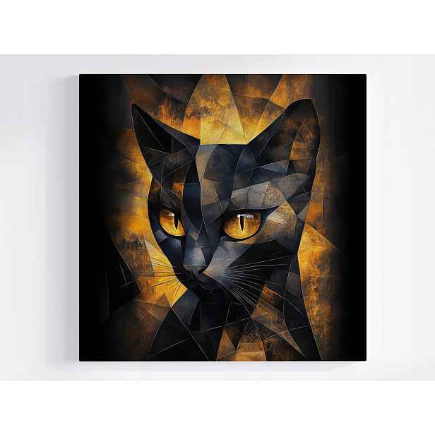 Obraz Na Plátně Obraz Na Plátně Grafika Kočka Černá Zlatá Geometrie Mozaika 3D 50x50