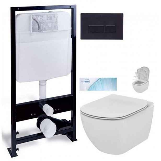 PRIM předstěnový instalační systém s černým tlačítkem  20/0044 + WC Ideal Standard Tesi se sedátkem SoftClose, AquaBlade  PRIM_20/0026 44 TE1