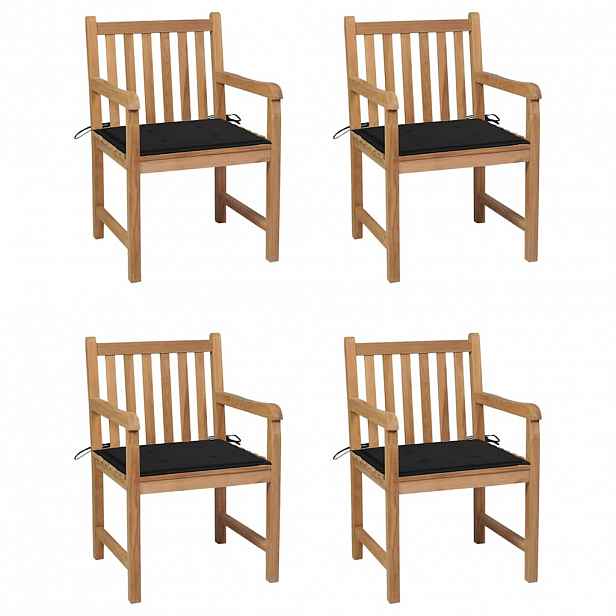 vidaXL Zahradní židle 4 ks černé podušky masivní teak