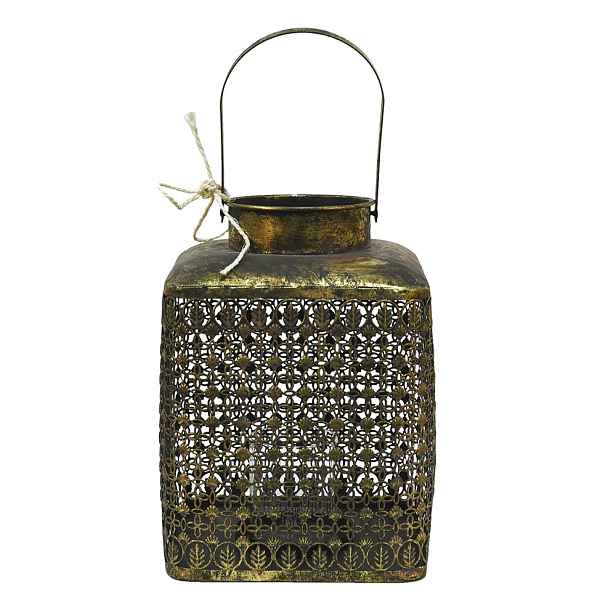 Zlatá antik kovová lucerna s ornamenty - 23*23*32 cm Clayre & Eef
