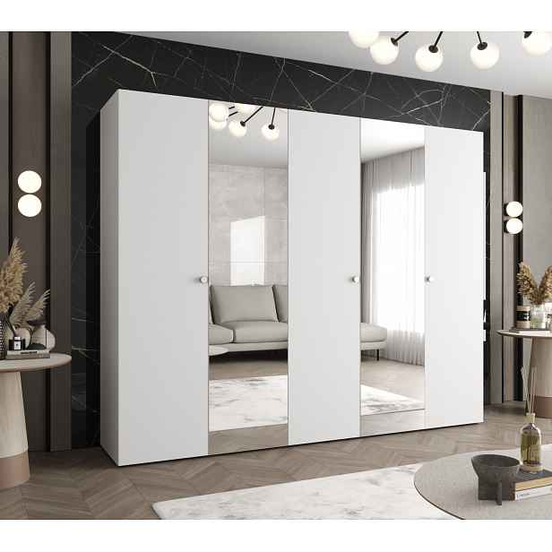 Zrcadlová šatní skříň CAITIR 2 250 cm - bílá / stříbrné úchyty