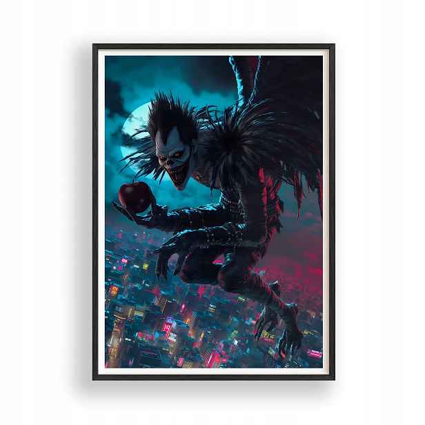 Obraz Death Note Ryuk Shinigami Plakát Rámeček Dřevěný Černý 30x42 cm